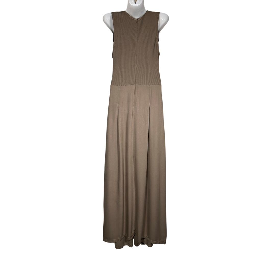 ZARA compound wrab jumpsuit wide legs sleeveless cotton beige women’s Sz M NWOT - Picture 5 of 13